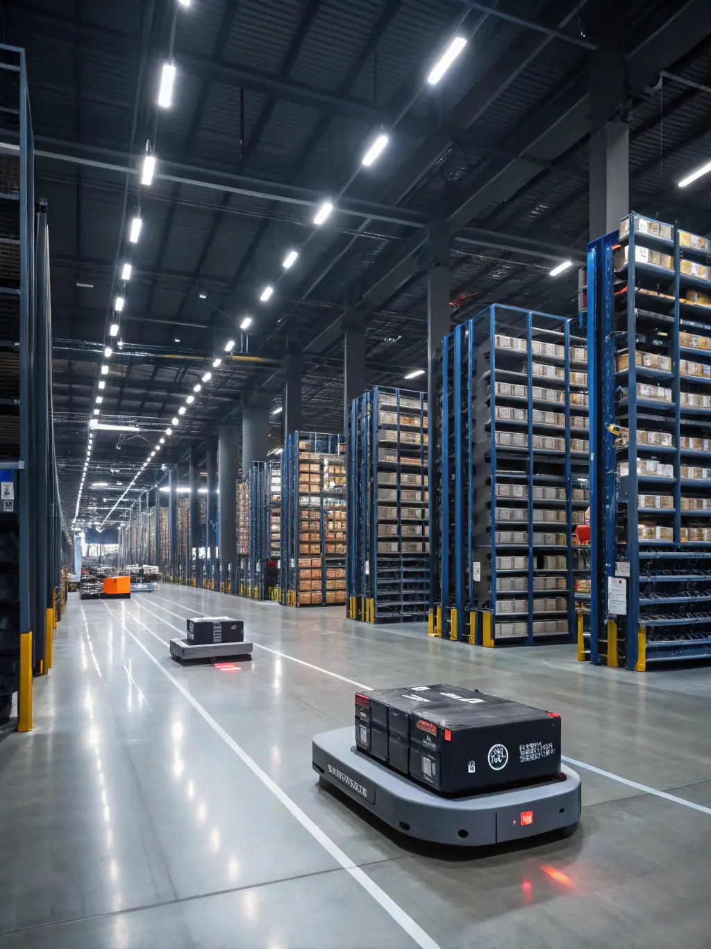 A modern retail distribution center with automated conveyor belts and workers sorting packages, representing the retail industry.